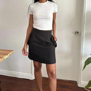 SANDRO Paris Black Ruffle pocket high rise mini skirt size 0 XS